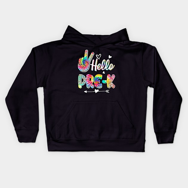 Hello Pre-K Tie Dye Leopard Graphic Back To School Teachers Kids Hoodie by everetto